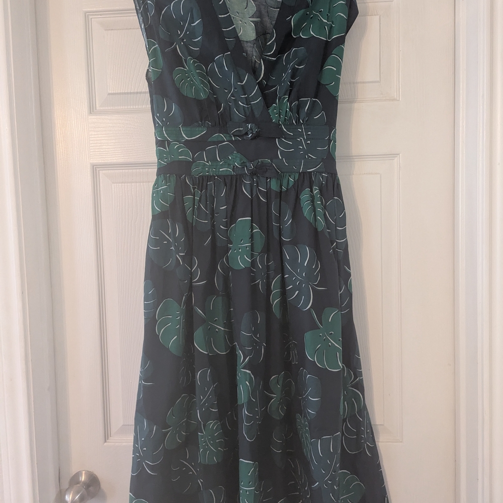 Kate Spade Dark Green Leaf Print Midi Dress - Picture 2 of 8